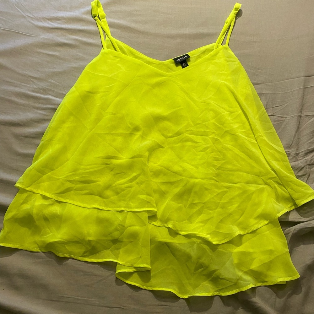 Torrid Neon Yellow Chiffon Top with Double Strap Detail